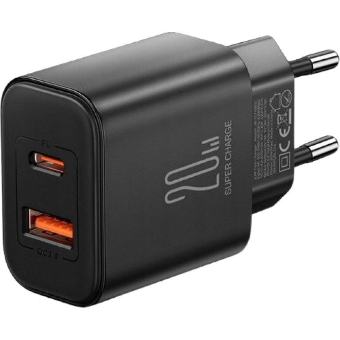 Зарядний пристрій Joyroom (JR-TCF05) Мережевий, 20W, 1xUSB-C, 1xUSB-C, PD, чорний