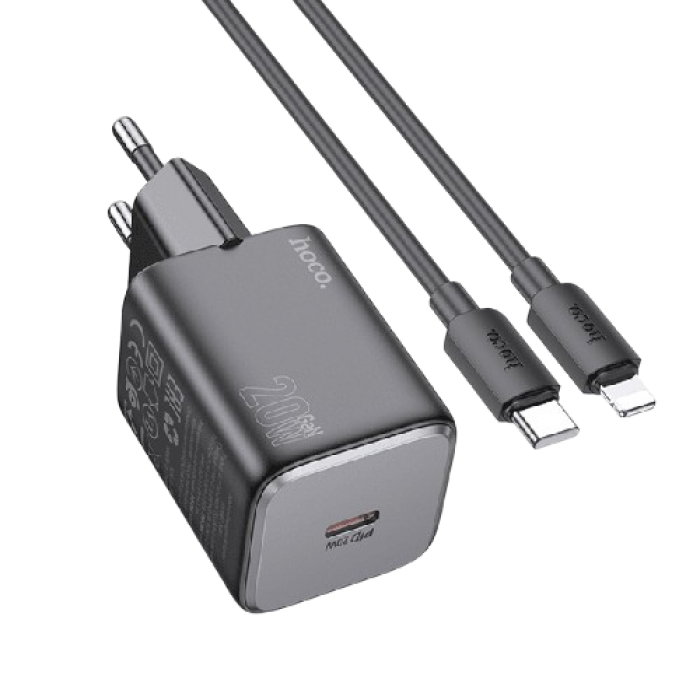 Hoco (N40) Мережевий зарядний пристрій, 20W, 1xUSB-C, PD, чорний