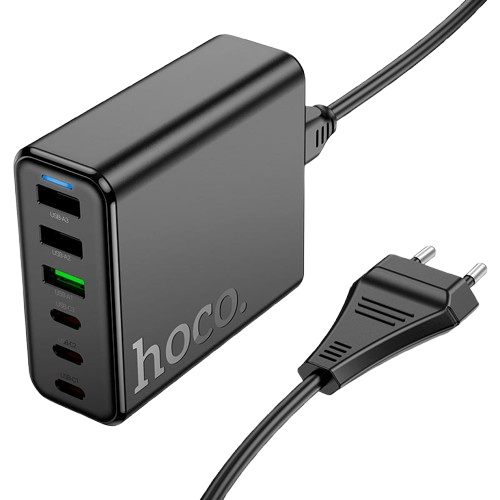 Hoco (C133A) Станция зарядки, MultiHub USB, с сетевым кабелем, 3xUSB-A + 3xUSB-C, 75W, ЧЁРНЫЙ