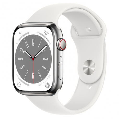 Apple Watch Series 8 45mm Silver Stainless Steel Case with White Sport Band