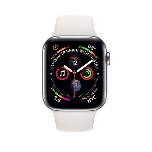 Apple Watch Series 4 40mm GPS + LTE Stainless Steel Case with White Sport Band (MTVJ2, MTUL2)