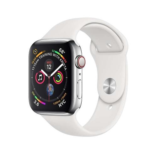 Apple Watch Series 4 44mm GPS + LTE Stainless Steel Case with White Sport Band (MTV22)