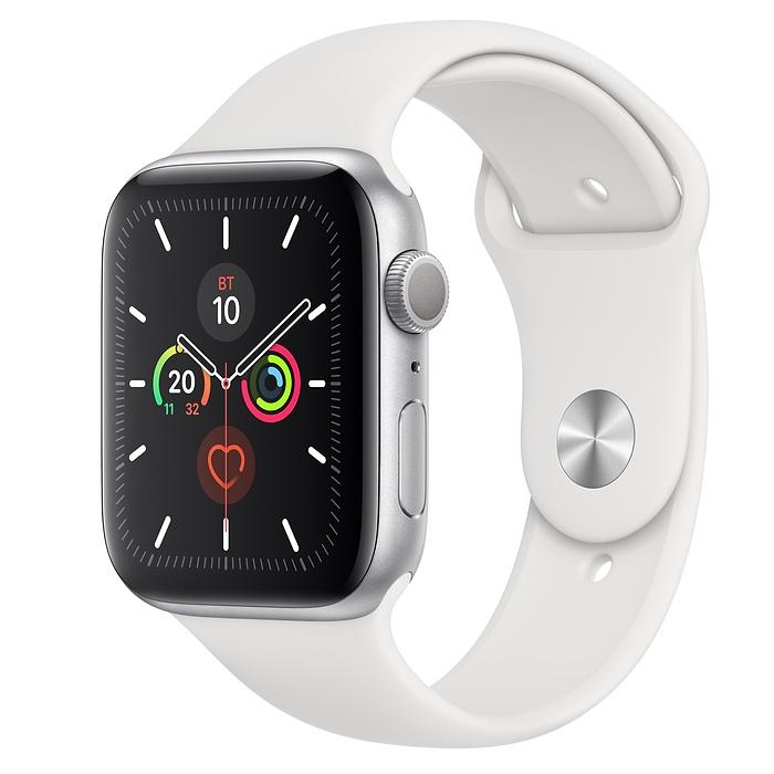 Apple Watch Series 5 44mm Silver Aluminum Case with White Sport Band