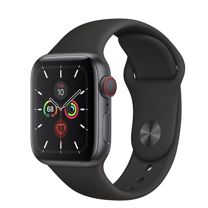 Apple Watch Series 5 GPS + LTE, 40mm Space Gray Aluminum Case with Black Sport Band