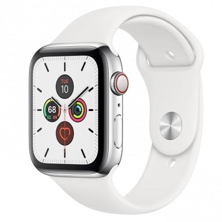 Apple Watch Series 5 44mm GPS + LTE Stainless Steel Case with White Sport Band (MWW22, MWWF2)