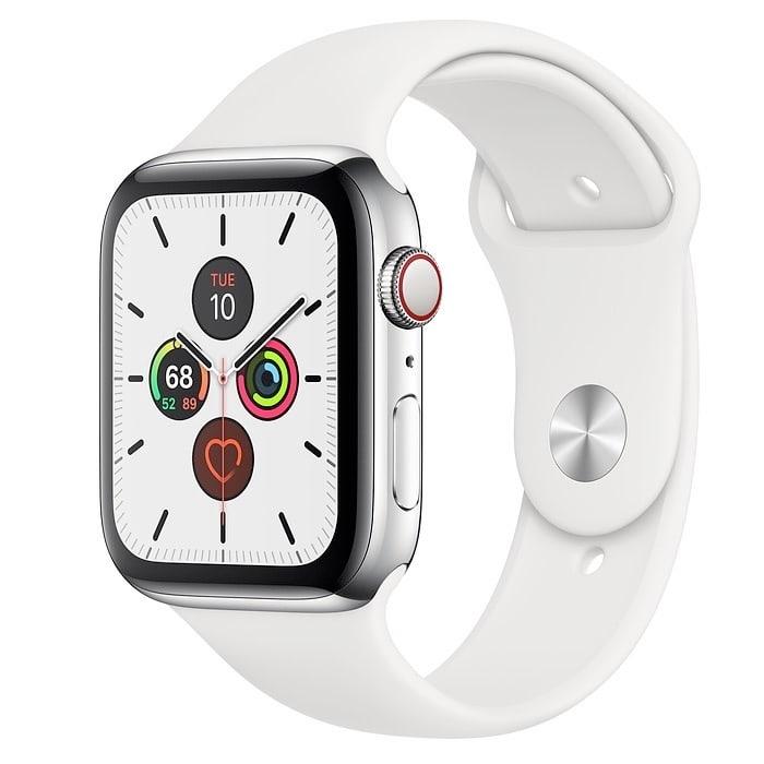 Apple Watch Series 5 44mm GPS+LTE Stainless Steel Case with White Sport Band