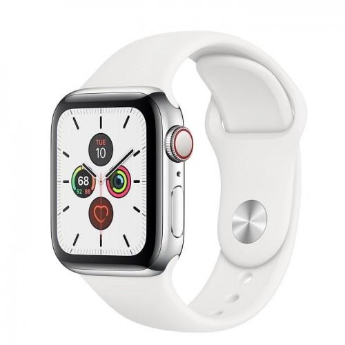Apple Watch Series 5 40mm GPS+LTE Stainless Steel Case with White Sport Band