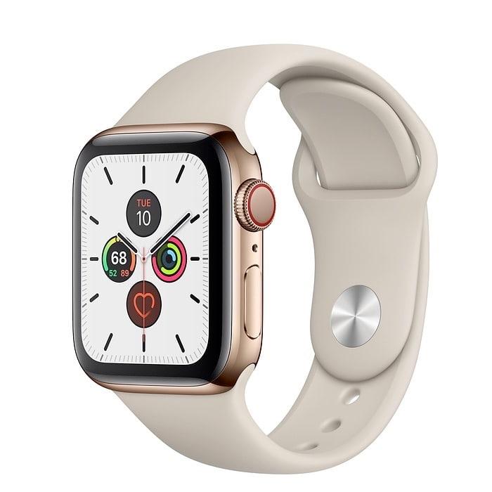 Apple Watch Series 5 40mm GPS+LTE Gold Stainless Steel Case with Stone Sport Band (MWX62)