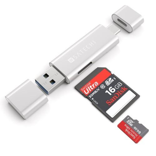 Satechi Aluminum Type-C USB 3.0 and Micro/SD Card Reader Silver
