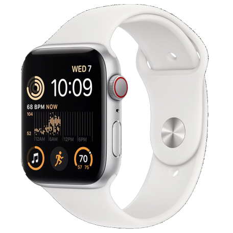 Apple Watch SE 2 44mm GPS + LTE Silver Aluminum Case with White Sport Band