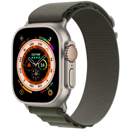 Apple Watch Ultra GPS + Cellular 49mm Titanium Case with Green Alpine Loop Large