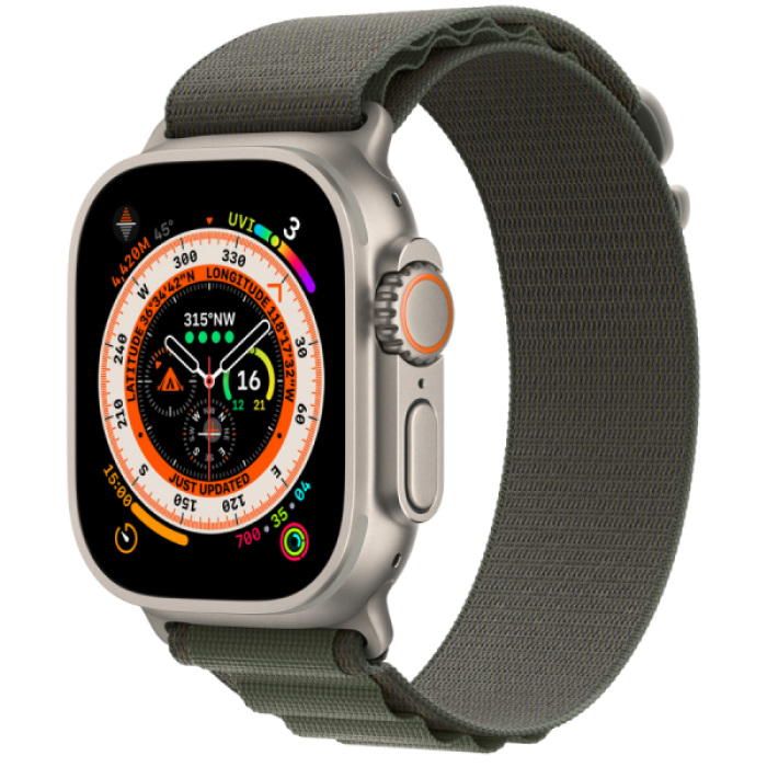 Apple Watch Ultra GPS + Cellular 49mm Titanium Case with Green Alpine Loop Small