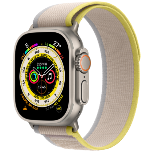 Apple Watch Ultra GPS + Cellular 49mm Titanium Case with Yellow/Beige Trail Loop M/L