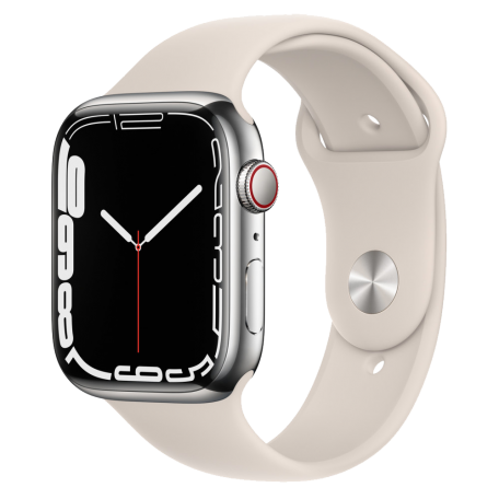 Apple Watch Series 7 GPS + Cellular 45mm Silver Stainless Steel with Starlight Sport Band