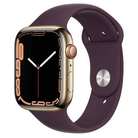 Apple Watch Series 7 GPS + Cellular 41mm Gold Stainless Steel with Dark Cherry Sport Band