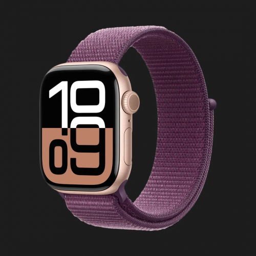 Apple Watch Series 10 GPS + Cellular 42mm Rose Gold Aluminum Case with Plum Sport Loop (MWXC3)