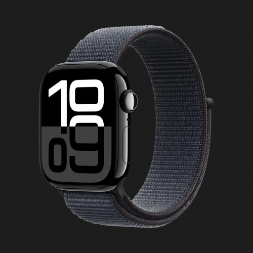 Apple Watch Series 10 GPS + Cellular 42mm Jet Black Aluminum Case with Ink Sport Loop (MWX83)