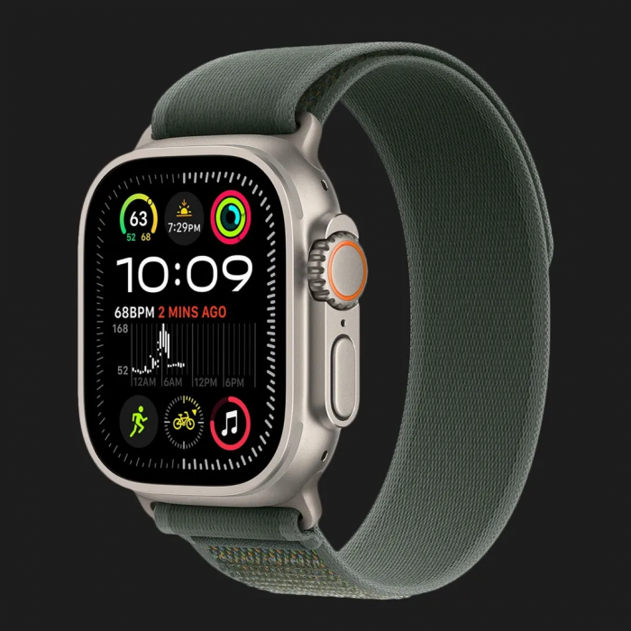 Apple Watch Ultra 2 49mm GPS + Cellular Natural Titanium Case with Green Trail Loop - M/L (MYT73+MXTP3)